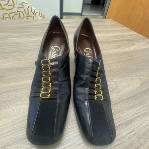 Vintage Galano Black Leather and suede with Gold Buckles heels